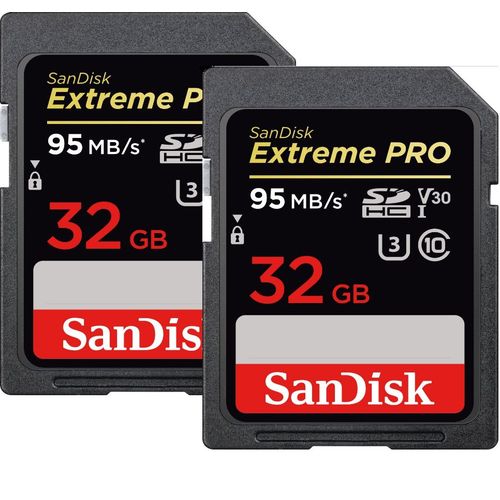Paquet De Deux Carte Mmoire SDHC Sandisk Extreme Pro 32 Go jusqu' 95 Mo/s, UHS-I, Classe 10, U3, V30 - 2PCS/PACK
