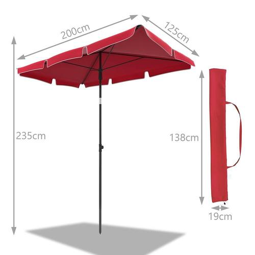 Parasol Rectangulaire 2x1.25m Avec Housse De Protection Rouge