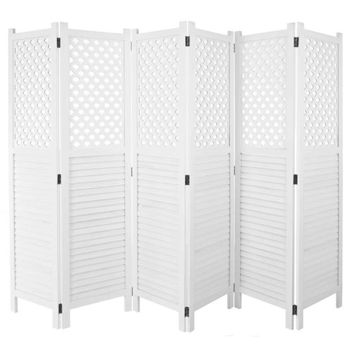 Paravent Hwc-A84, Cloison De Sparation, Pare-Vue, Brise-Vue, Ornements 170x245cm   Blanc