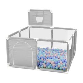 Parc Bebe Avec Panier De Basket Parc De Jeux Pliable Lavable Adapte A L Interieur Et A L Exterieur 128x128x66cm Gris Vinteky Rakuten