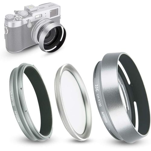 Pare-Soleil Bague D'Adaptation Filtre Uv Kit Pour Fujifilm X100 X100Vi X100V X100F X100S X100T X70 Remplace Fuji Lh-X100 Bague D'Adaptation Ar-X100 (Argent)[GOP6255355]