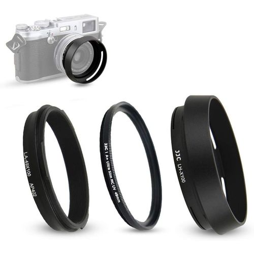 Pare-Soleil Bague D'Adaptation Filtre Uv Kit Pour Fujifilm X100 X100Vi X100V X100F X100S X100T X70 Remplace Fuji Lh-X100 Bague D'Adaptation Ar-X100 (Noir)[GOP6255356]