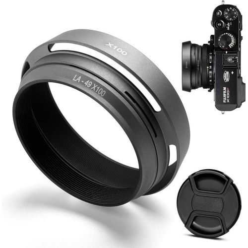 Pare-soleil en mtal et bague d'adaptation avec bouchon central d'objectif pour Fujifilm Finepix X100F X100S X100T X70,gris sidral.[J473]