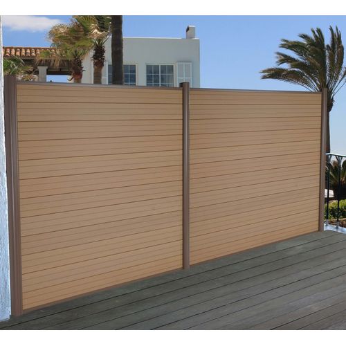 Pare-Vue Wpc Sarthe, Clture Coupe-Vent, Poteaux Alu   Set De 2, 3,75m Teck