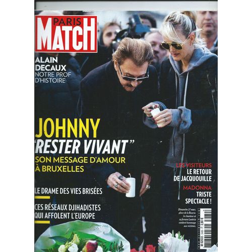 Paris Match 30/03/2016 Johnny Hallyday, David Foenkinos, Philippe Djian, Morgan Freeman, Sami Bouajila, Karen Ann, Gavin James, Eddy Mitchell, Alain Decaux, Madonna, Diane Kruger,Olivier Echaudemaison