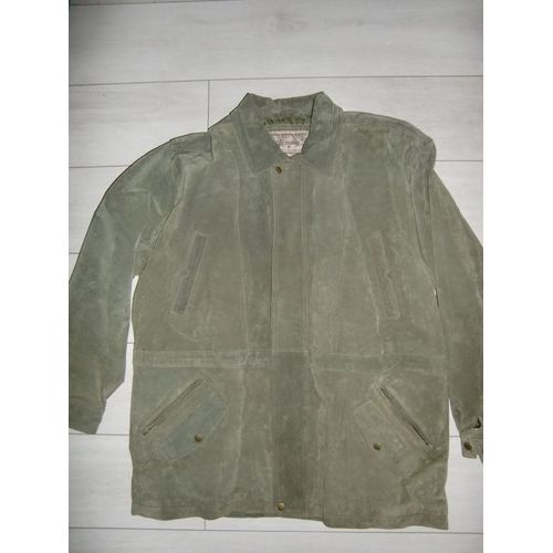 Parka En Cuir Daim Vert-Kaki 54/56 