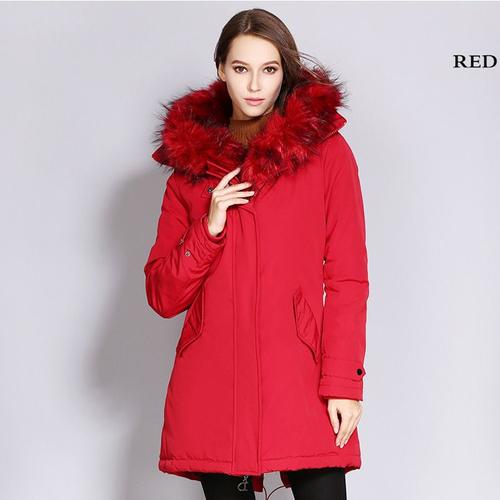 manteau rouge femme capuche fourrure