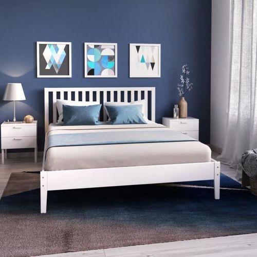 Parker Lit Adulte Contemporain En Bois pica Massif Blanc Laqu - L 140 X L 190 Cm