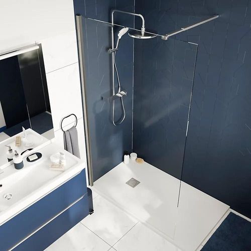 Paroi De Douche  L'italienne Fixe L.70 X H.195 Cm, Verre Transparent, Profils Alu Chrome, Goodhome Ledava