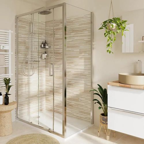 Paroi De Douche Fixe L.70 X H.195 Cm, Verre Transparent, Profils Alu Chrome, Goodhome Ledava