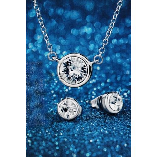 Parure Collier Pendentif & Boucles D'oreilles Ornes De Cristaux Swarovski