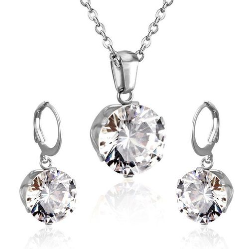 Parure De Bijoux De Luxe En Acier, Ensemble De Bijoux Dlicats, Breloque, Blanc/Noir/Bleu/Bleu Fonc/Rose, Pendentif En Cristal, Collier, Boucles D'oreilles De Mariage