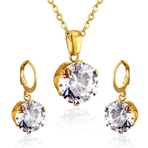 Parure De Bijoux De Luxe En Acier, Ensemble De Bijoux Dlicats, Breloque, Blanc/Noir/Bleu/Bleu Fonc/Rose, Pendentif En Cristal, Collier, Boucles D'oreilles De Mariage