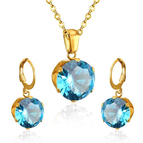 Parure De Bijoux De Luxe En Acier, Ensemble De Bijoux Dlicats, Breloque, Blanc/Noir/Bleu/Bleu Fonc/Rose, Pendentif En Cristal, Collier, Boucles D'oreilles De Mariage
