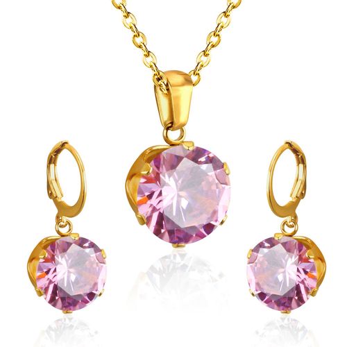 Parure De Bijoux De Luxe En Acier, Ensemble De Bijoux Dlicats, Breloque, Blanc/Noir/Bleu/Bleu Fonc/Rose, Pendentif En Cristal, Collier, Boucles D'oreilles De Mariage