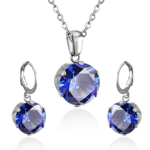 Parure De Bijoux De Luxe En Acier, Ensemble De Bijoux Dlicats, Breloque, Blanc/Noir/Bleu/Bleu Fonc/Rose, Pendentif En Cristal, Collier, Boucles D'oreilles De Mariage