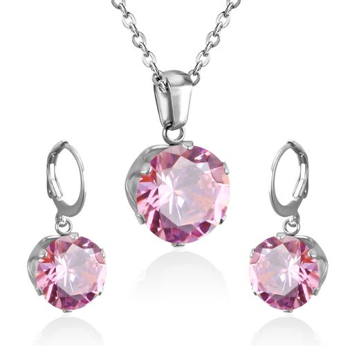 Parure De Bijoux De Luxe En Acier, Ensemble De Bijoux Dlicats, Breloque, Blanc/Noir/Bleu/Bleu Fonc/Rose, Pendentif En Cristal, Collier, Boucles D'oreilles De Mariage
