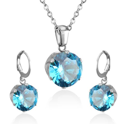 Parure De Bijoux De Luxe En Acier, Ensemble De Bijoux Dlicats, Breloque, Blanc/Noir/Bleu/Bleu Fonc/Rose, Pendentif En Cristal, Collier, Boucles D'oreilles De Mariage