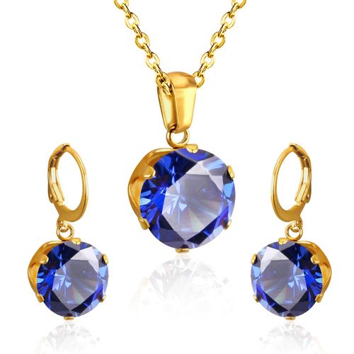 Parure De Bijoux De Luxe En Acier, Ensemble De Bijoux Dlicats, Breloque, Blanc/Noir/Bleu/Bleu Fonc/Rose, Pendentif En Cristal, Collier, Boucles D'oreilles De Mariage