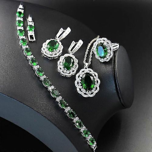 Parure De Bijoux De Marie En Argent Et Zircon Vert De Conception Italienne Pour Femme