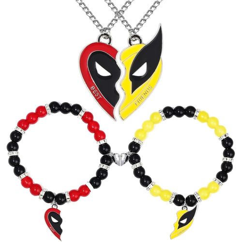 Parure De Bijoux Pour 2 Couples Avec Pendentifs Dead Et Wolve Collier Bracelets D'amiti Pour 2 Rouge Et Jaune Bff Collier Pour Fill