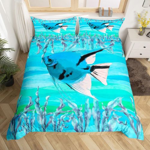 Parure de lit avec housse de couette, motif poisson Tropical, aquarelle