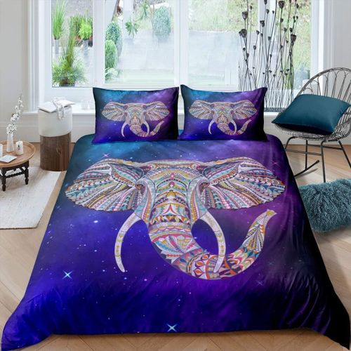 Parure De Lit Boho En Forme D'LPhant, Pour Filles, Enfants, Femmes, Galaxie, Style Exotique, Housse De Couette, Pour Adolescents, Animaux Sauvages, Bleu, Violet, St