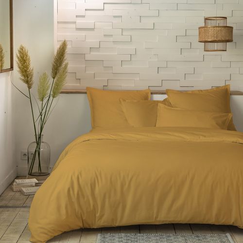 Parure De Lit Housse De Couette Avec Taies D'oreiller 100% Percale De Coton 80 Fils Jaune 240 X 260 Cm