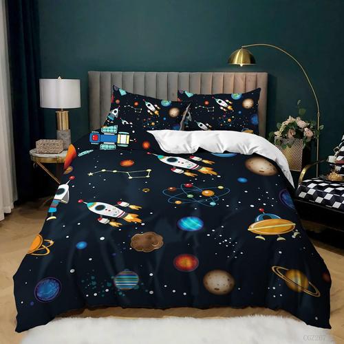 Parure De Lit Pour Enfant - ThMe De L'espace - X Cm - Motif Alien Astronaute - Housse De Couette Pour Gar?On Et Adolescent - Taille C - King ( X Cm)