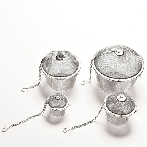 Passoire  th et  pices en maille inoxydable, boule  herbes, en argent, rutilisable, bouilloire, verrouillage, filtre, infuseur, 4 tailles