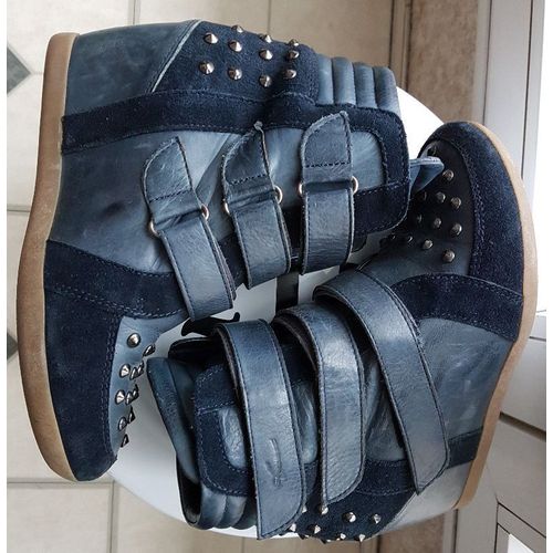 Pastelle - Bottine Boot Esprit Basket Compens En Cuir, Scratchs & Clous Rivets Argent Silver - 38