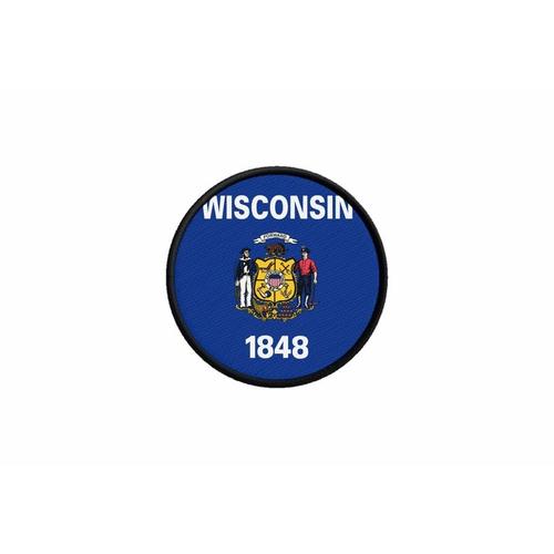 Patch Ecusson Drapeau Usa Americain Etats Unis Wisconsin Imprime Rond Cocarde