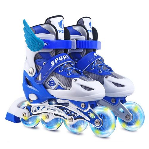 Patins  Roulettes Pour Enfants,Chaussures De Patinage Pour Enfants,Patins  Roulettes Simples,Garons Et Filles,Taille Rglable,4 Roues,Flash - Type Blue S