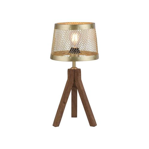 Paul Neuhaus Industriel /Classique/Antique Industrile Tafellamp Messing Met Hout Tripod - Shaun Bois /Acier Dor/Laiton Rond / Lampe De Lecture / Luminaire / Lumiere / clairage / Intrieur...