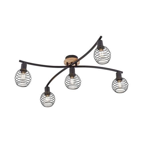 Paul Neuhaus Moderne Design Plafondplafonnier Spot Zwart Met Hout 5-Lichts - Winsten Acier /Bois Noir,Naturel Bio / Luminaire / Lumiere / clairage / Intrieur / Salon / Cuisine E14 Max. 5 X...
