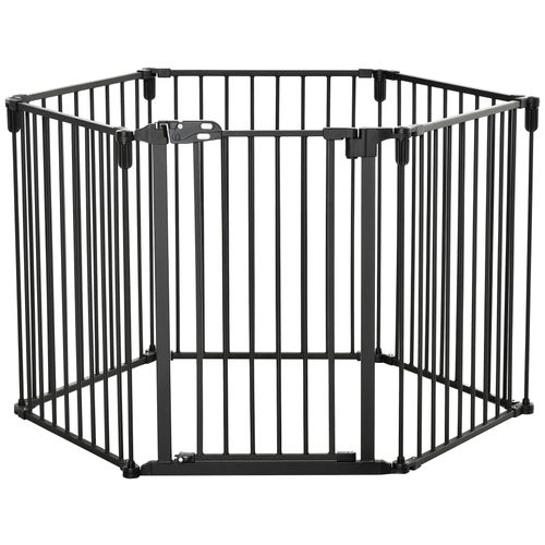 Pawhut Barrire De Scurit - Parc Enclos Chien Modulable Pliable - Porte Verrouillable - 6 Panneaux Acier Et Pp - Dim. 362,5l Max. X 76h Cm Noir