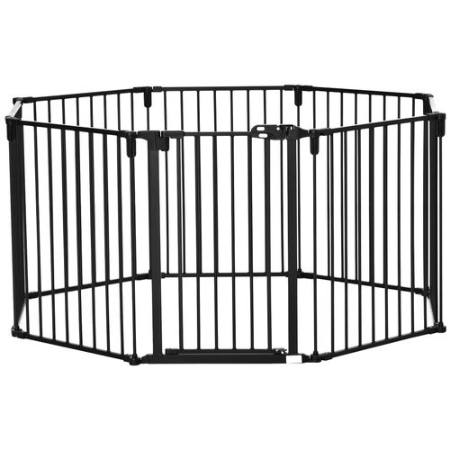 Pawhut Barrire De Scurit - Parc Enclos Chien Modulable Pliable - Porte Verrouillable - 8 Panneaux Acier Et Pp - Dim. 482,5l Max. X 76h Cm Noir