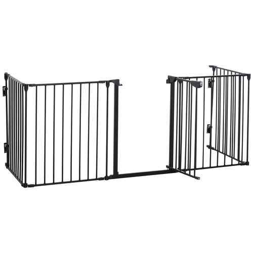 Pawhut Barrire De Scurit Parc Enclos Chien Modulable Pliable Porte Verrouillable Intgre 5 Panneaux En Mtal 300l Max. X 74,5h Cm Mtal Pp Noir