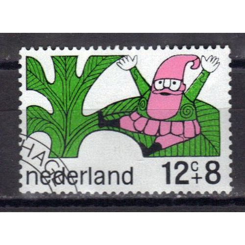Pays-Bas 1968 : Surtaxe Au Profit De L'enfance : Personnages De Contes Et Fes : Gnome - Timbre 12 C. + 8 C. Noir, Vert Et Rose Oblitr