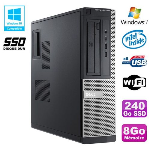 PC DELL Optiplex 390 DT G2020 DVD Ram 8Go DDR3 Disque 240Go SSD Wifi HDMI Win 7