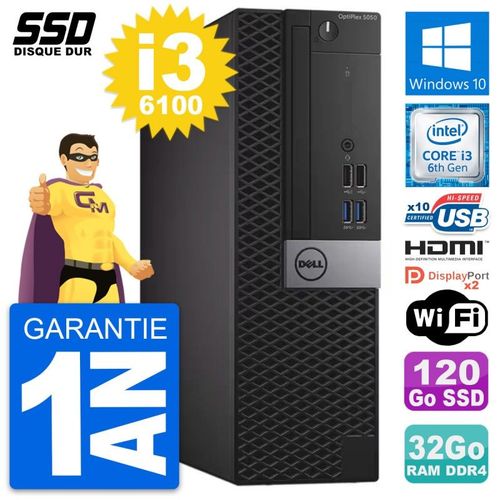 PC Dell OptiPlex 5050 SFF Intel i3-6100 RAM 32Go SSD 120Go HDMI Windows 10 Wifi