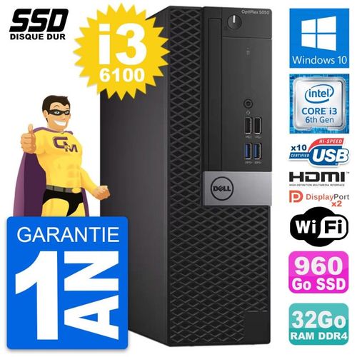 PC Dell OptiPlex 5050 SFF Intel i3-6100 RAM 32Go SSD 960Go HDMI Windows 10 Wifi