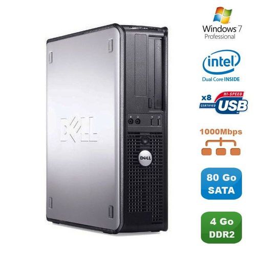 PC DELL Optiplex 760 DT Intel Dual Core E5200 2,5Ghz 4Go DDR2 80Go Win 7 Pro