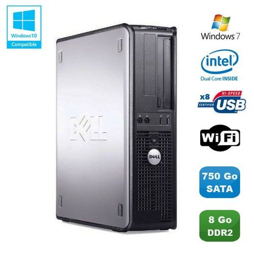 PC DELL Optiplex 760 DT Intel Dual Core E5200 2,5Ghz 8Go DDR2 750Go WIFI Win 7