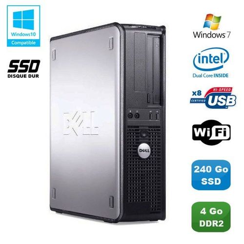 PC DELL Optiplex 760 DT Intel E5200 2,5Ghz 4Go DDR2 240Go SSD WIFI Win 7