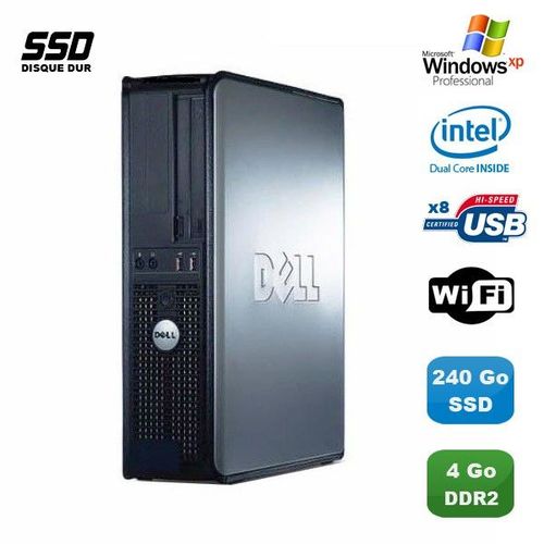 PC DELL Optiplex 760 DT Intel E5200 2,5Ghz 4Go DDR2 240Go SSD WIFI XP Pro