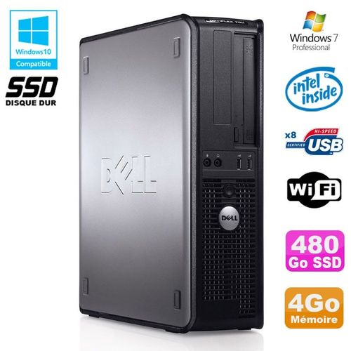 PC DELL Optiplex 760 DT Intel E5200 2,5Ghz 4Go DDR2 480Go SSD WIFI Win 7