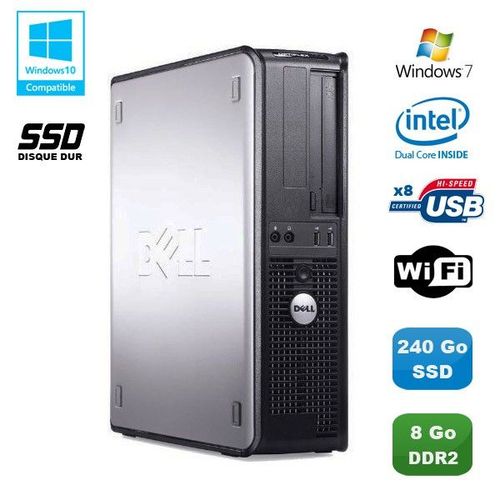 PC DELL Optiplex 760 DT Intel E5200 2,5Ghz 8Go DDR2 240Go SSD WIFI Win 7