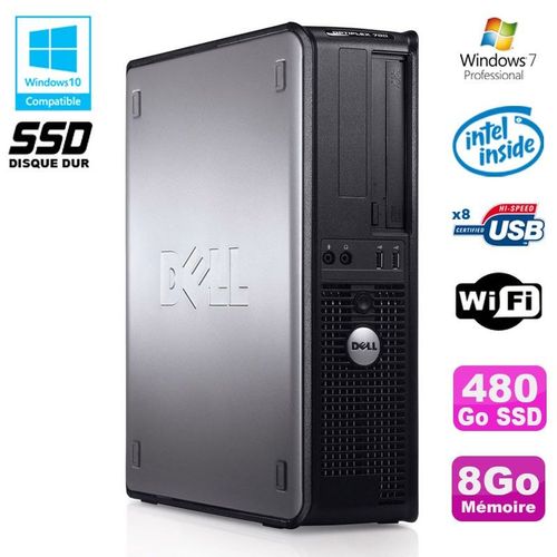 PC DELL Optiplex 760 DT Intel E5200 2,5Ghz 8Go DDR2 480Go SSD WIFI Win 7