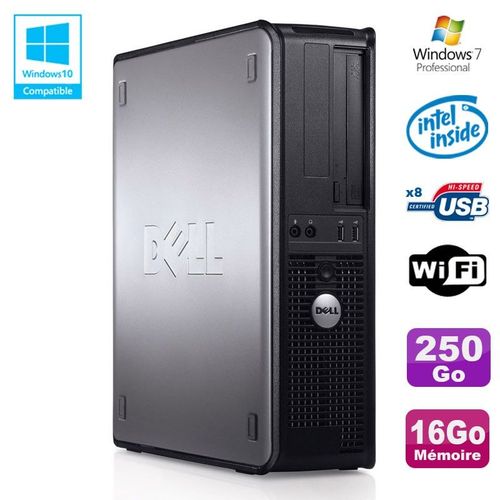 PC DELL Optiplex 780 DT Intel E5200 2,5Ghz 16Go Disque 250Go WIFI Win 7 Pro